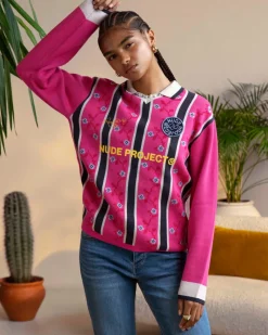 Nude Project Rosel Football Polo Knit Pink Hot
