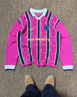 Nude Project Rosel Football Polo Knit Pink Hot