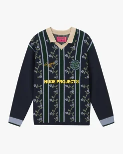 Nude Project Rosel Football Polo Knit Navy Hot