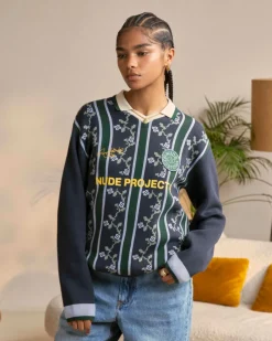 Nude Project Rosel Football Polo Knit Navy Hot