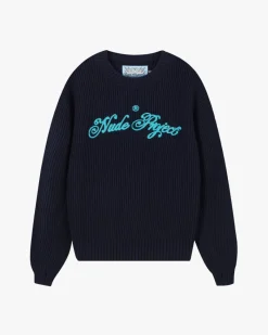 Nude Project Script Knit Sweater Navy Clearance