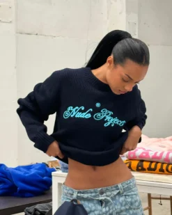 Nude Project Script Knit Sweater Navy Clearance