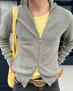 Nude Project Shady Zip-Up Knit Cardigan Green New