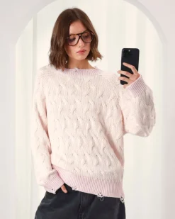 Nude Project Sour Cable Knit Sweater Pink Fashion