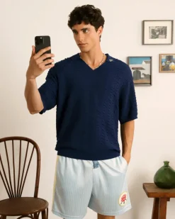 Nude Project Structure Knit Polo Navy Best