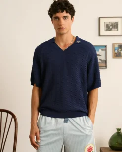 Nude Project Structure Knit Polo Navy Best