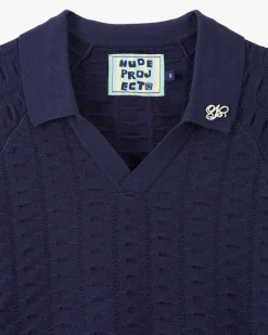 Nude Project Structure Knit Polo Navy Best