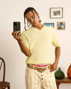 Nude Project Structure Knit Polo Yellow Online