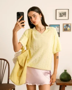 Nude Project Structure Knit Polo Yellow Online