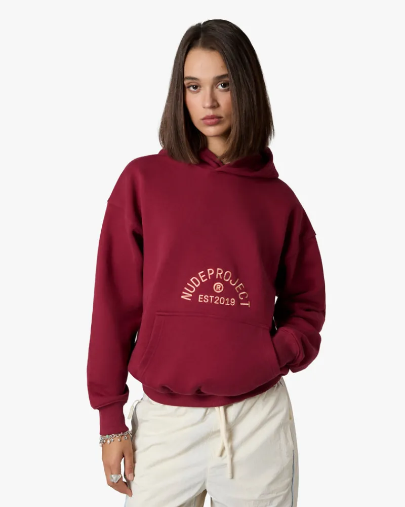 Nude Project Swans Hoodie Burgundy New