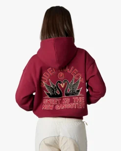 Nude Project Swans Hoodie Burgundy New