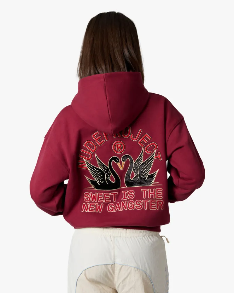 Nude Project Swans Hoodie Burgundy New
