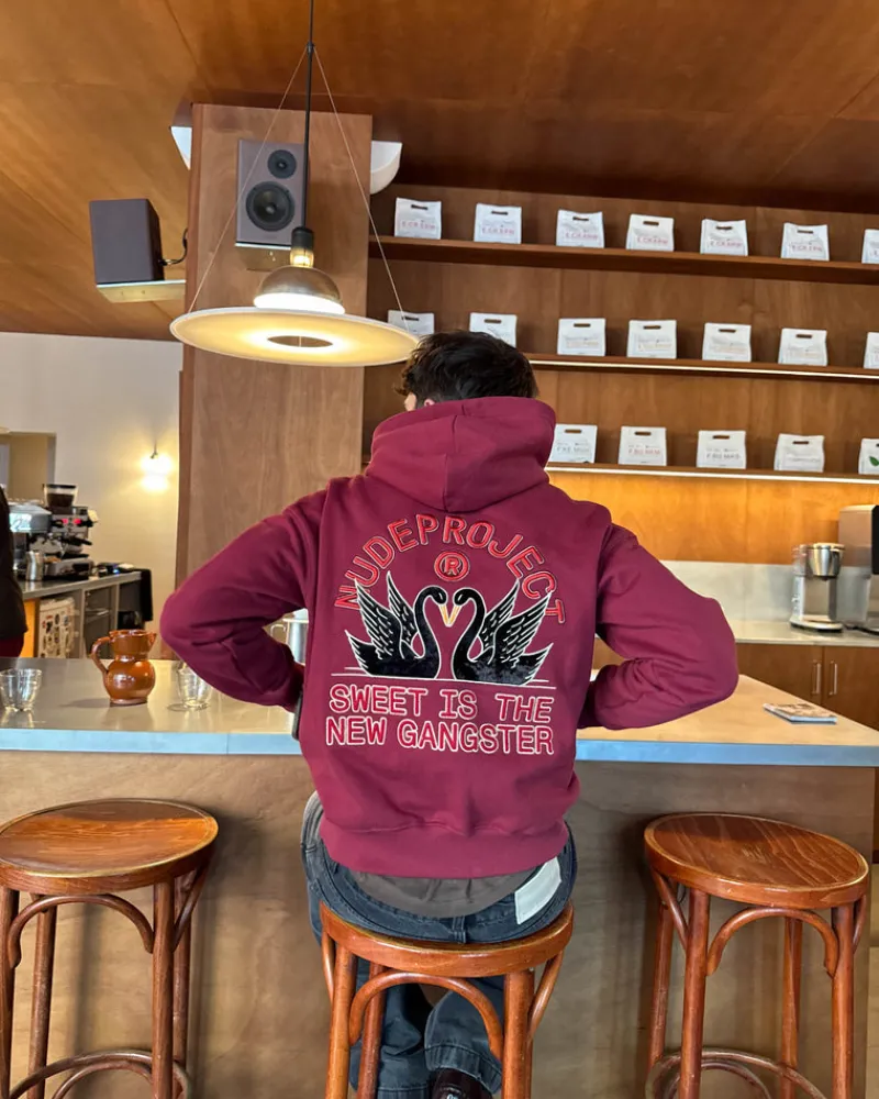 Nude Project Swans Hoodie Burgundy New