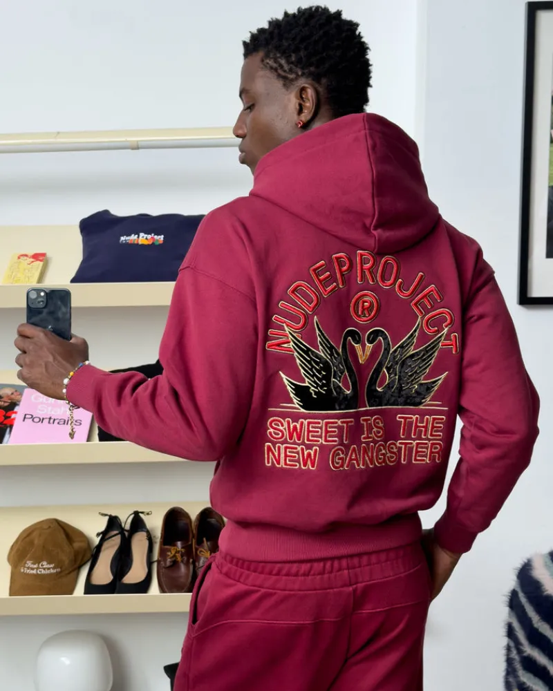 Nude Project Swans Hoodie Burgundy New