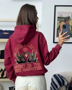 Nude Project Swans Hoodie Burgundy New