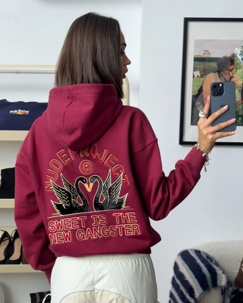 Nude Project Swans Hoodie Burgundy New