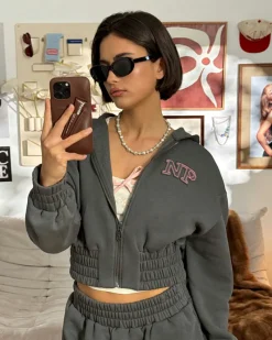 Nude Project Typa Day Cropped Hoodie Ash Sale