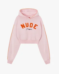 Nude Project Varsity Cropped Hoodie Pink Outlet