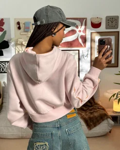 Nude Project Varsity Cropped Hoodie Pink Outlet