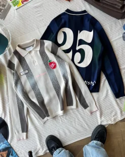 Nude Project Vizcaya Football Polo Knit Grey New