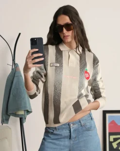 Nude Project Vizcaya Football Polo Knit Grey New