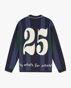 Nude Project Vizcaya Football Polo Knit Navy Blue New