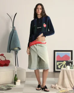 Nude Project Vizcaya Football Polo Knit Navy Blue New