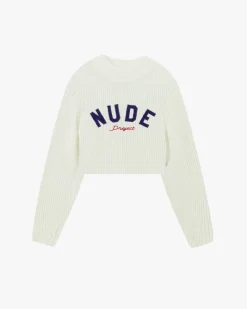Nude Project Wifey Knit Cropped Sweater White Best