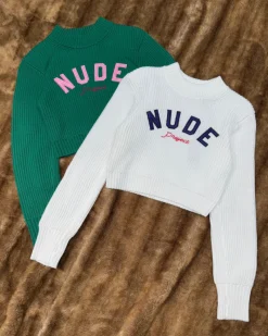 Nude Project Wifey Knit Cropped Sweater White Best