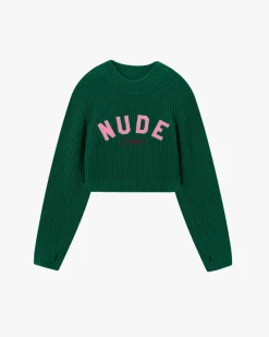 Nude Project Wifey Knit Cropped Sweater Green New